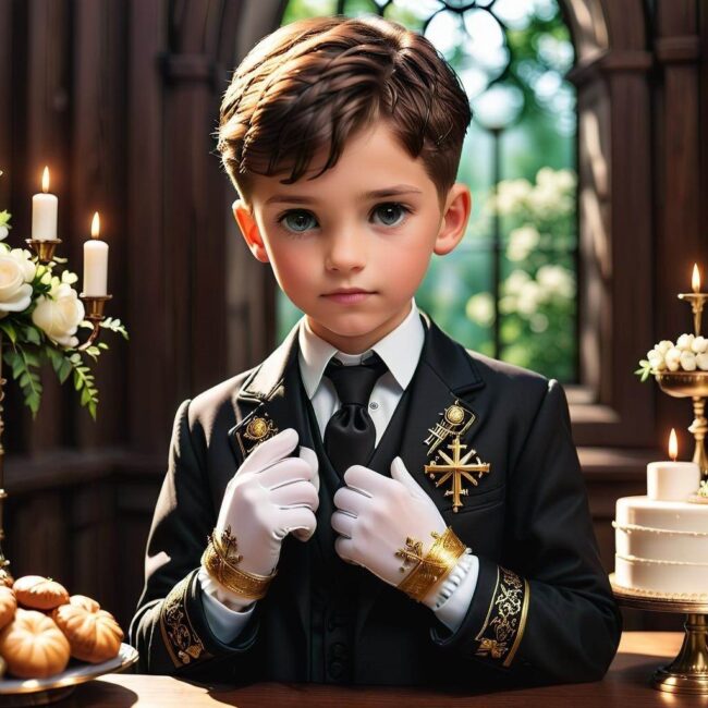 Rękawiczki z jedwabiu na komunię dla chłopca