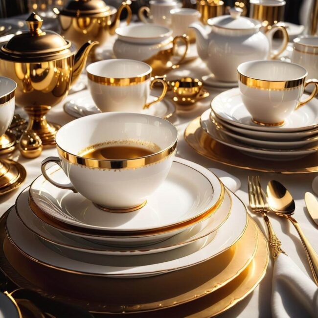 Złociste detale na naczyniach stołowych